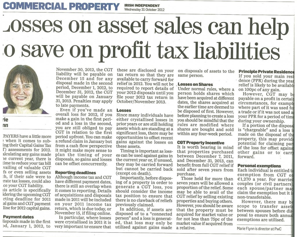 Interesting article from the Irish Independent 31st oct., 2012.